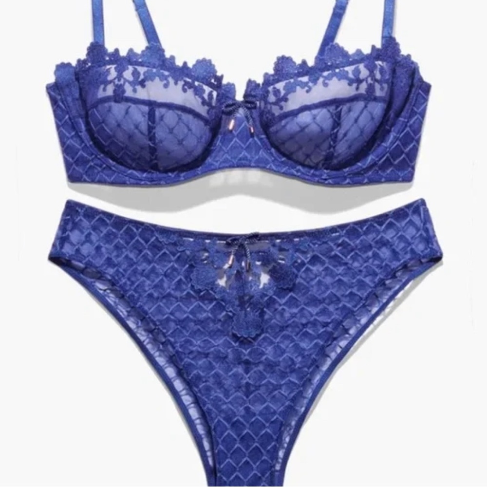 Savage X Fenty NWT Bra (Sz 44D) NWOT Panty Set (3x) Plus Lingerie Lace Sheer
